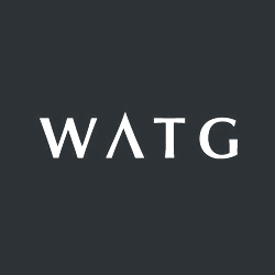 Logo with the word 'WATG' in white capital letters on a dark gray background.