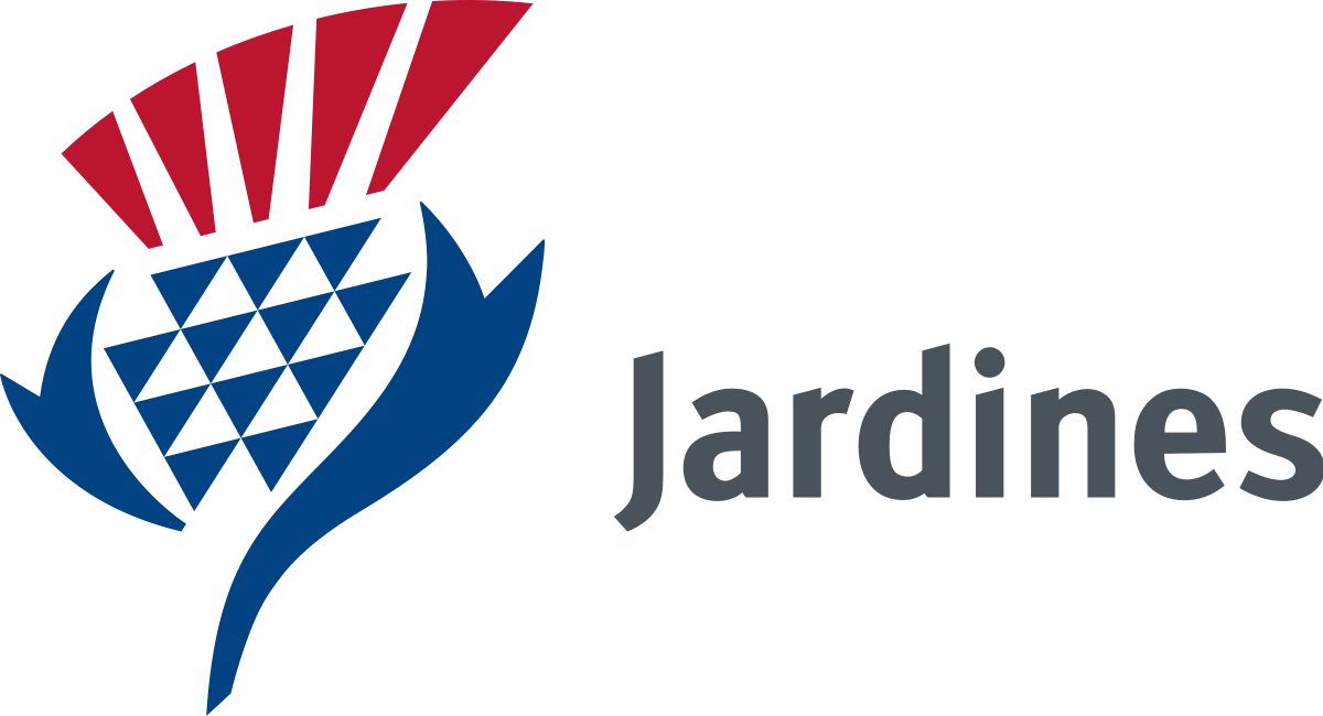 Logo of Jardines featuring a stylized flower with red petals and a blue geometric center, and gray text spelling 'Jardines'.