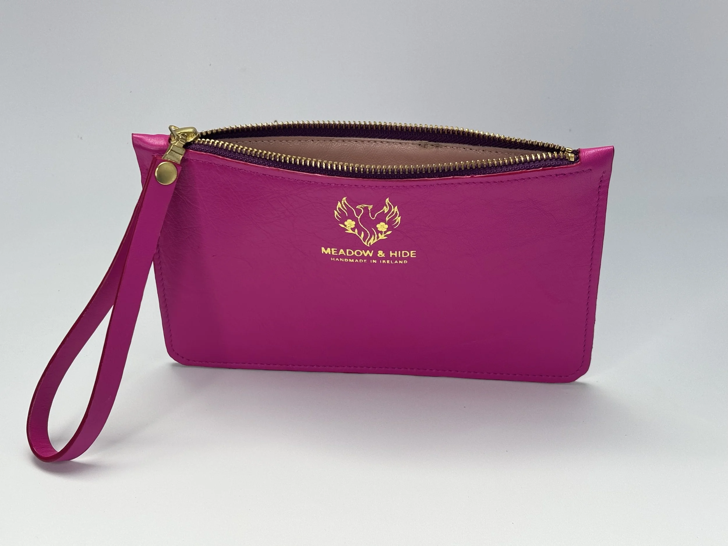 Meadow and Hide hot pink, lambskin lined clutch 2.jpeg