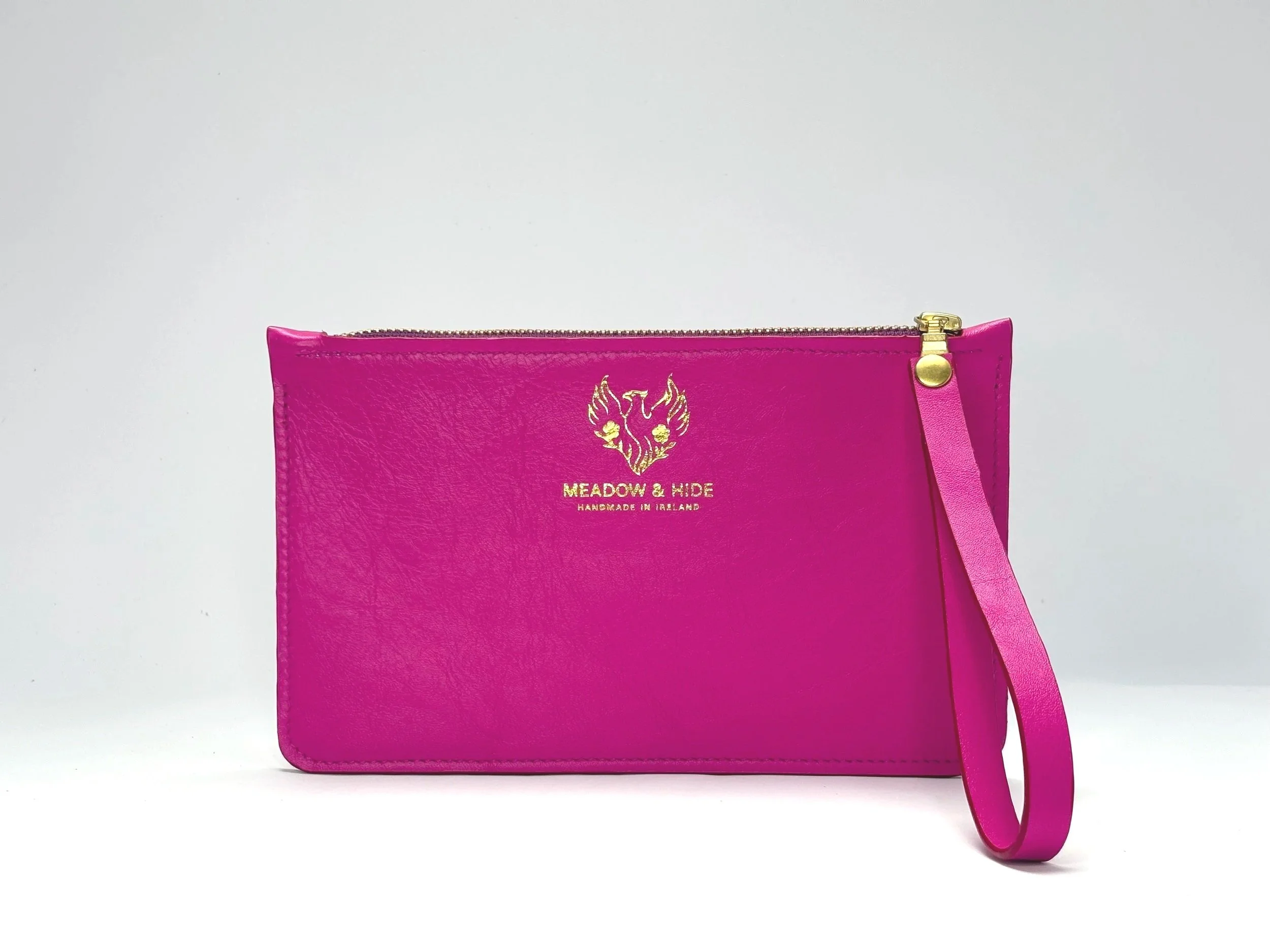 Hot pink leather clutch