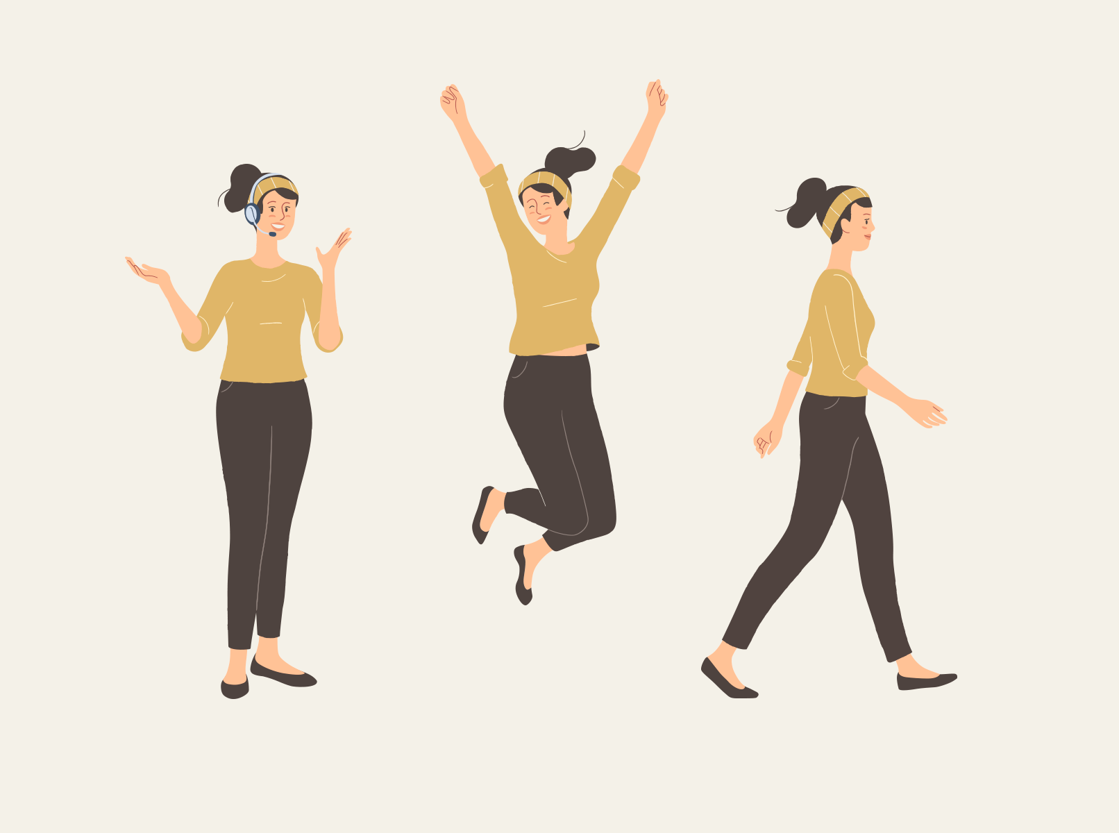 A character designed as a chatbot for a wooden flooring company, depicted in three different poses.