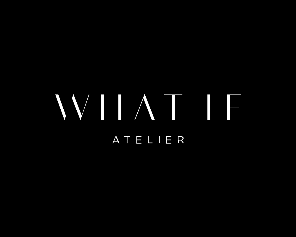 " What If Atelier" logo, with white letters on black background, made for an Italian fashion label.