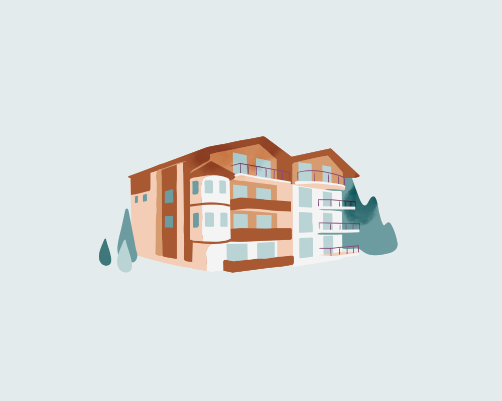 Minimal illustration of a traditional Swiss cottage, made for a luxury hotel in Zermatt.
