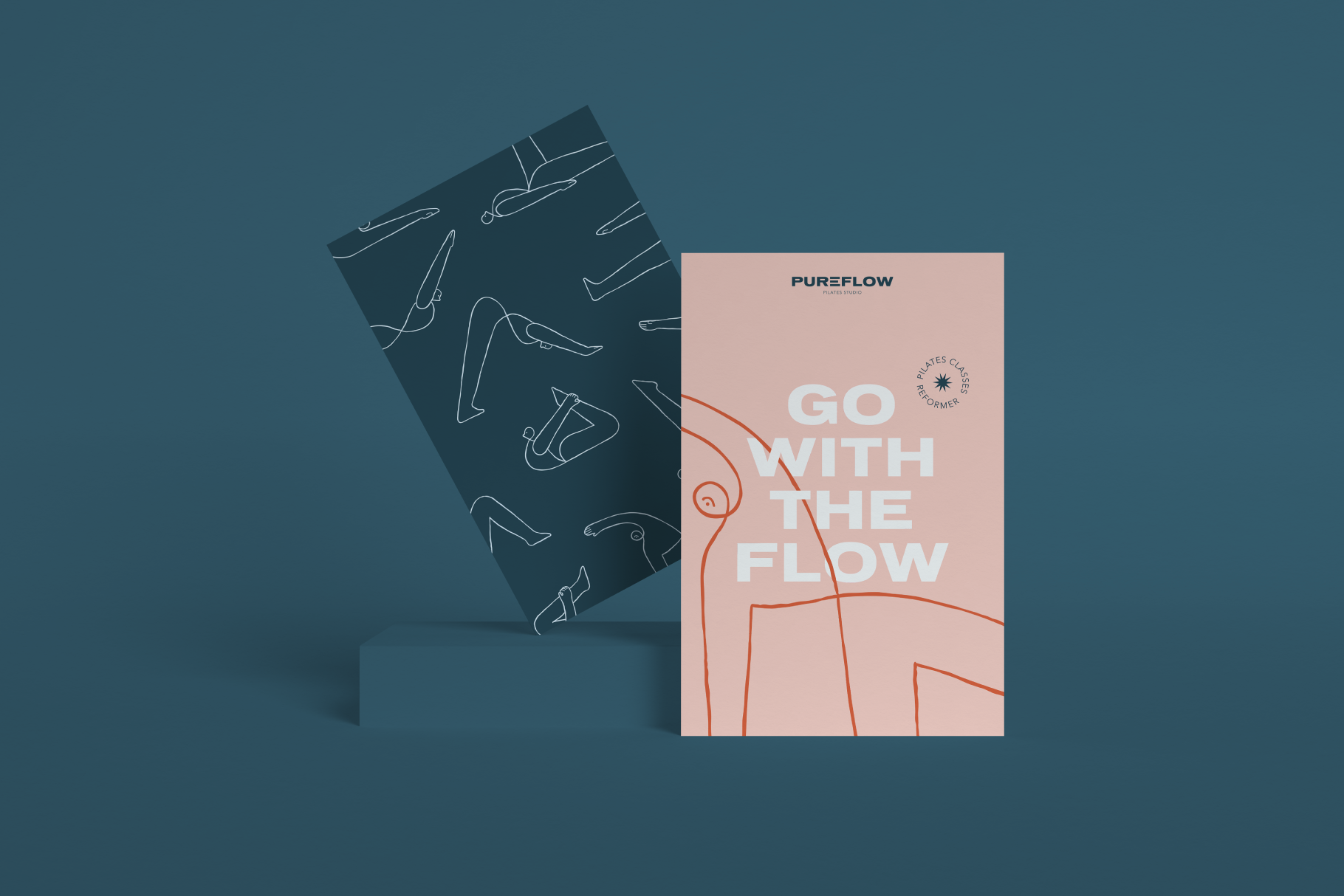Promo cards for a yoga and pilates studio, line art.
