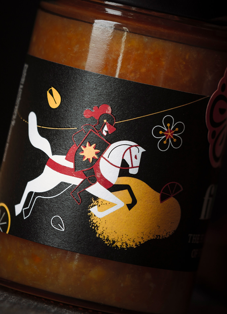 Bespoke illustration on a jar label for a Sicilian food brand.