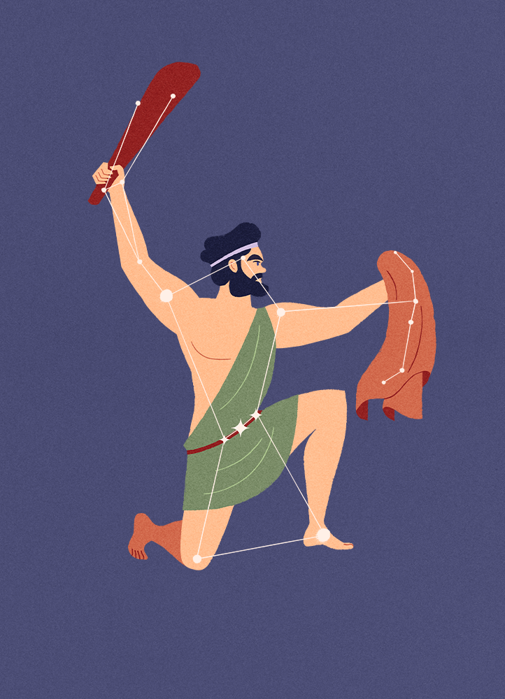 An illustration of the constellation Orion according to Greek mythology.