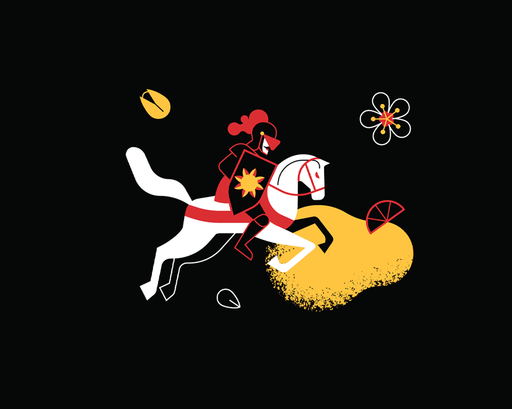 Minimal illustration of a traditional Sicilian knight riding a horse, made for an Italian brand of jams and preserves.