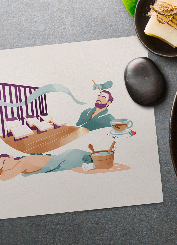A bespoke hand-drawn illustration for the spa of a luxury hotel