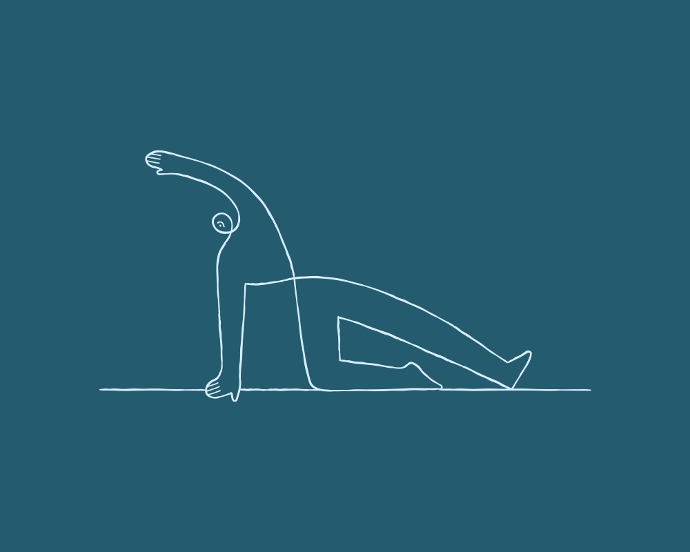 Line art illustration of a person doing Pilates and Yoga on a blue background.