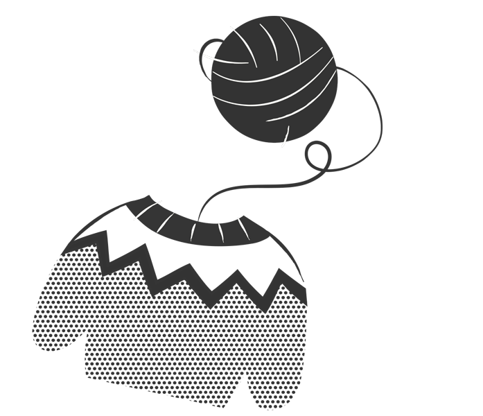 Editorial illustration on visual clarity of a brand, with a jumper and a ball of yarn.