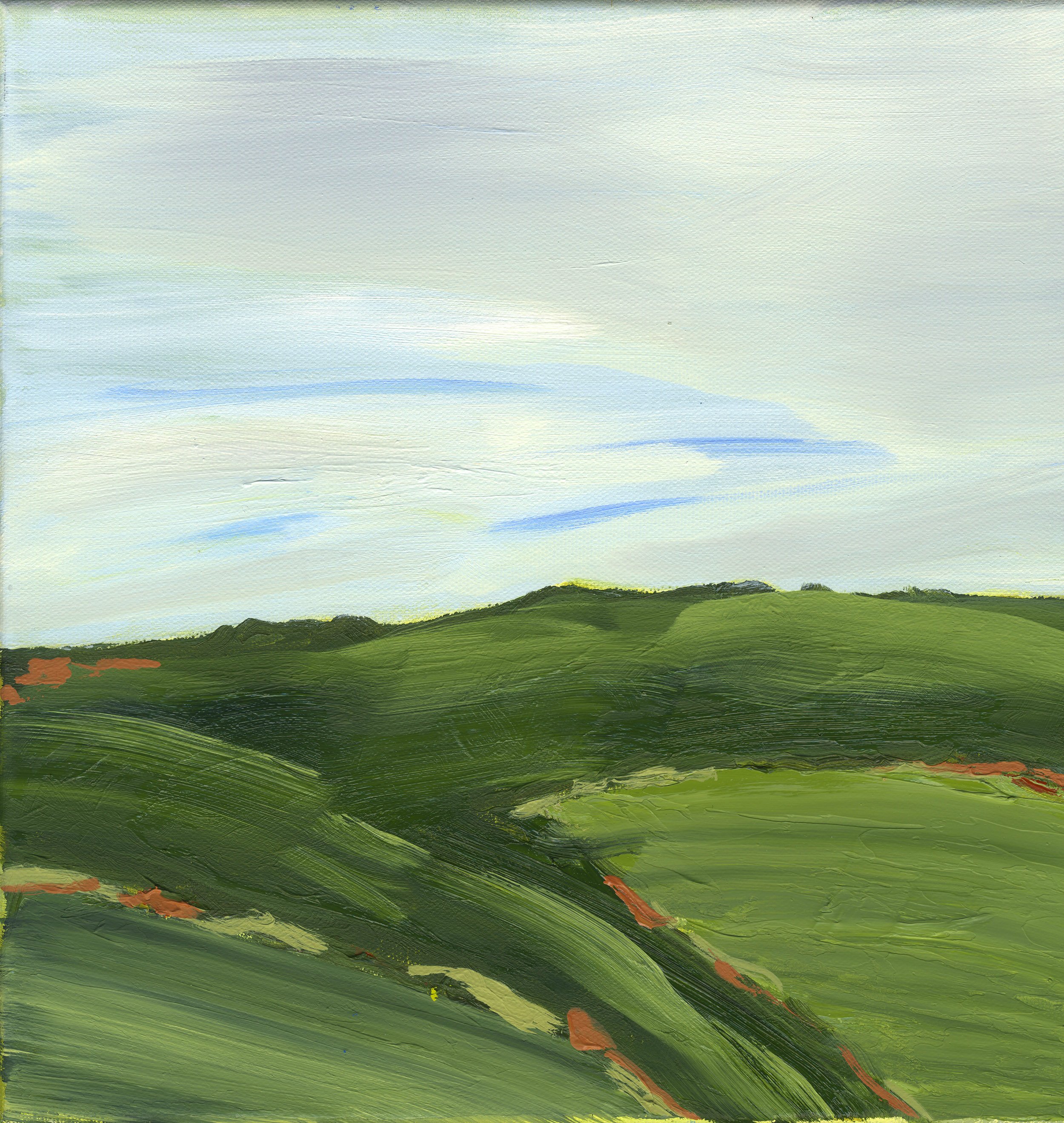 South Downs nr. Steyning 6, oil on canvas, in white wooden shadow frame, 30 x 30 cm