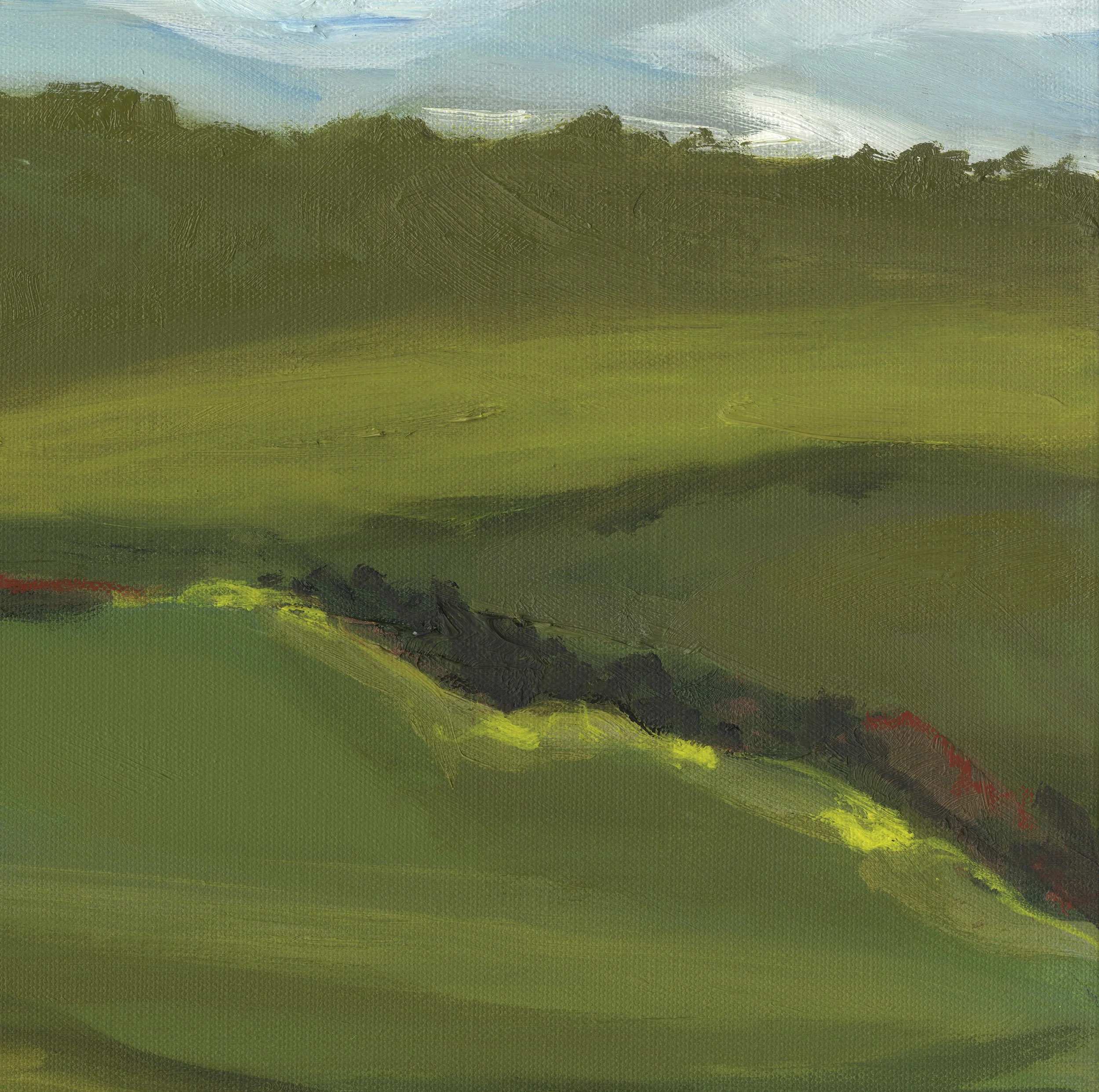 South Downs nr. Steyning 7, oil on canvas, in white wooden shadow frame, 30 x 30 cm