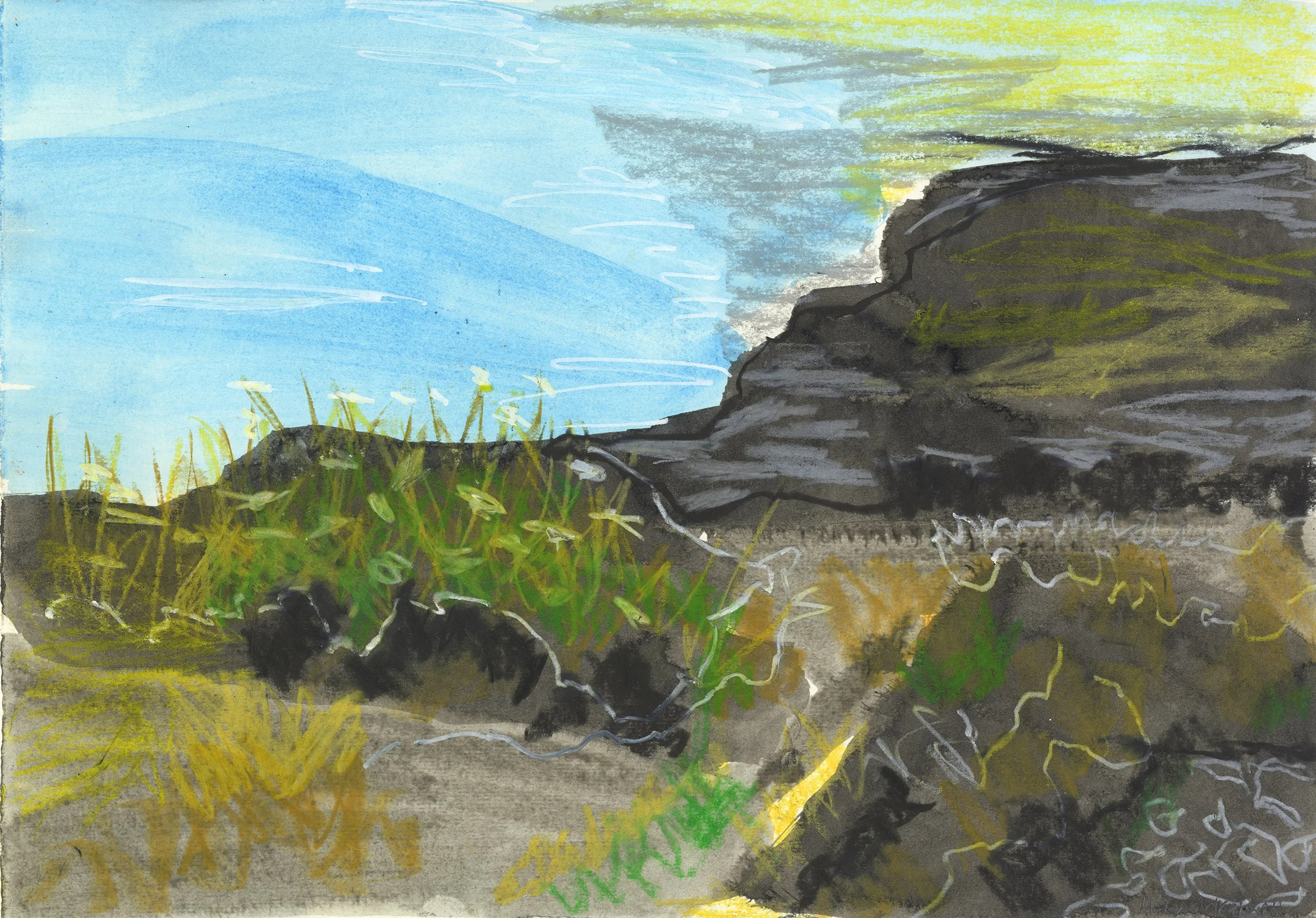 St Ives from Man's Head, mixed media, mounted and framed, 55 x 45 cm