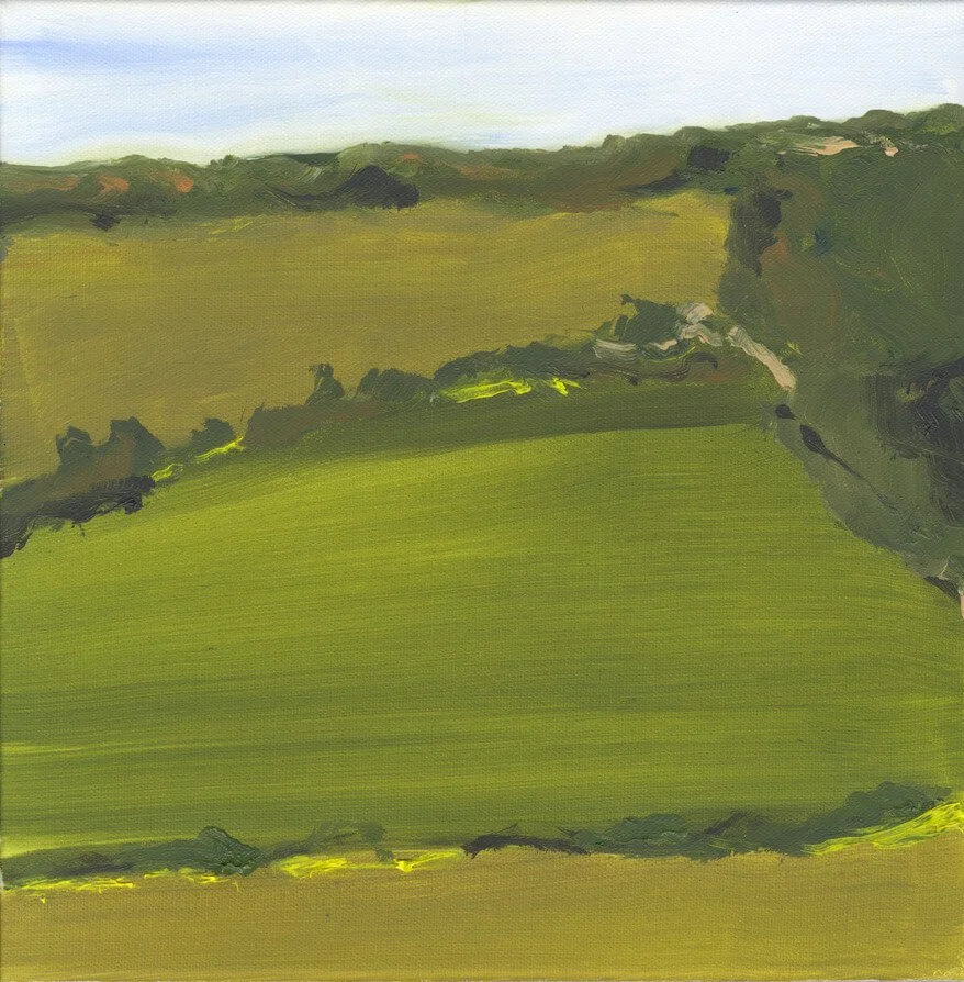 South Downs nr. Steyning 5, oil on canvas, in white wooden shadow frame, 30 x 30 cm