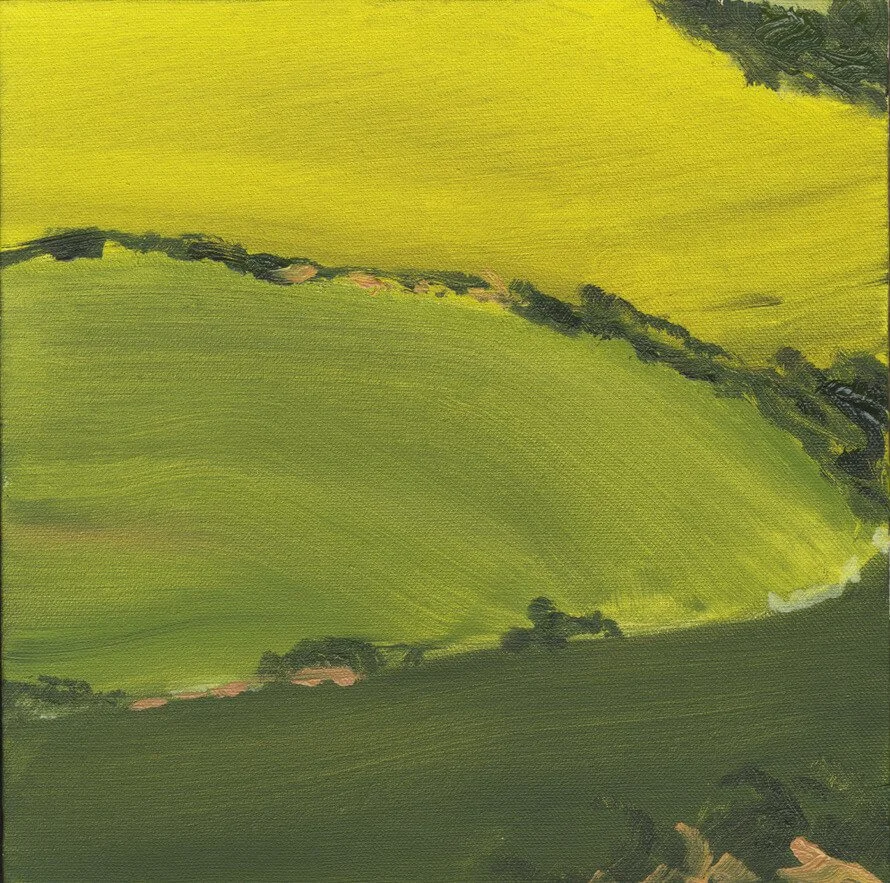 South Downs nr. Steyning 4, oil on canvas, in white wooden shadow frame, 30 x 30 cm