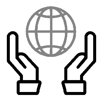 Two hands gently holding a globe icon.