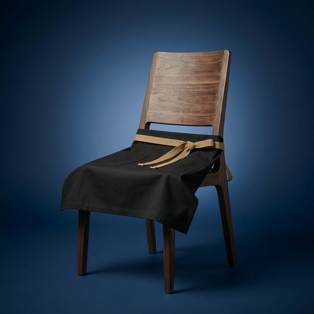 Delantal Negro sobre Silla de Madera Premium.png