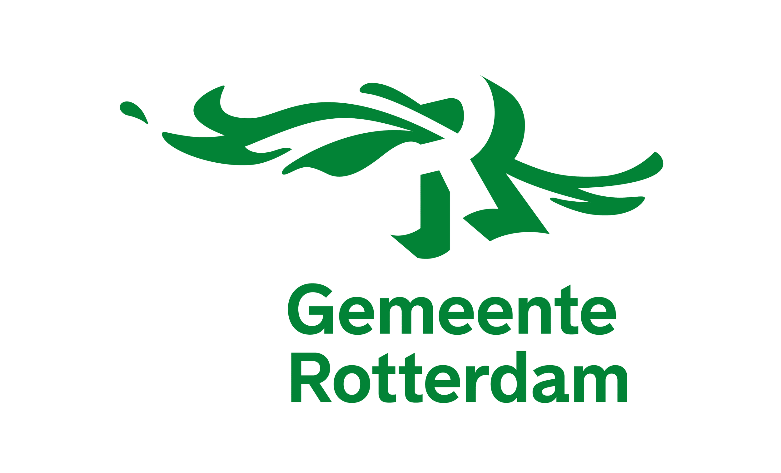 Logo van Gemeente Rotterdam met groene bladeren en tekst onderaan.