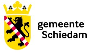 Het logo van de gemeente Schiedam met een gele schild en zwarte leeuw.
