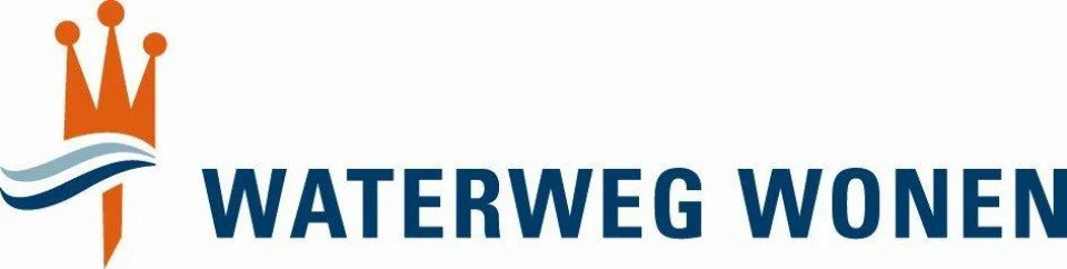 Logo met een kasteel en golven, en de tekst 'Waterweg Wonen'.