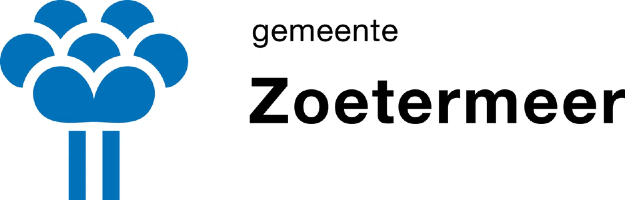 Logo van gemeente Zoetermeer met een blauwe bloem en de tekst 'gemeente Zoetermeer'.
