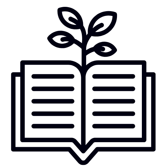Open book with a plant growing from its pages.