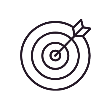 A simple black icon of a target with an arrow hitting the bullseye.
