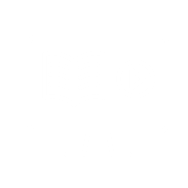 Computer screen showing an open book icon and a play button icon, representing online learning or digital media.