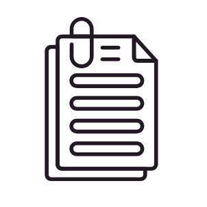 Outline illustration of a notepad with a paperclip attached.