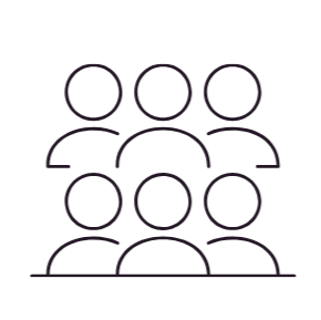 Icon of a group of six people arranged in a 3x3 grid.