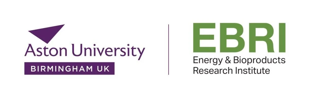 Aston University Birmingham UK and EBRI Energy & Bioproducts Research Institute logos side by side on a white background.