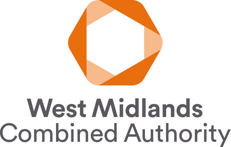 West Midlands Combined Authority logo with a hexagonal orange and black geometric design.