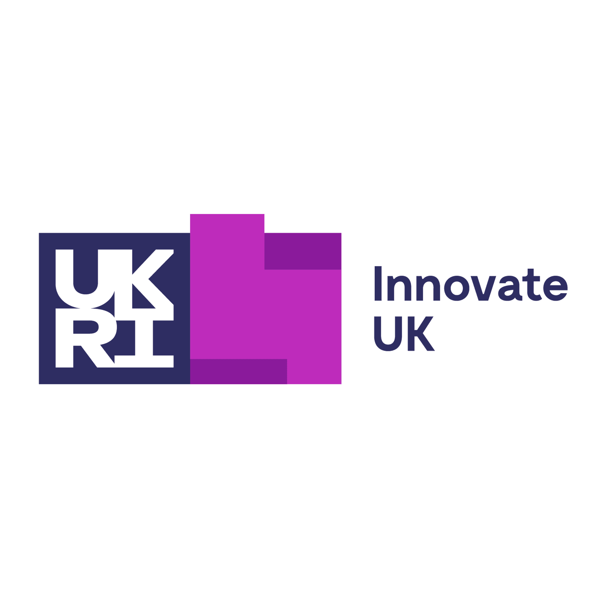 Logo of UK Research and Innovation, featuring purple and navy geometric shapes and the text "Innovate UK".