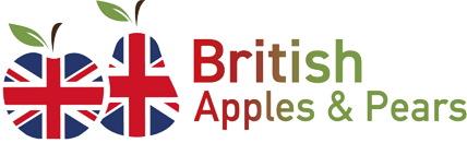 Logo of British Apples & Pears with Union Jack design on fruit icons.