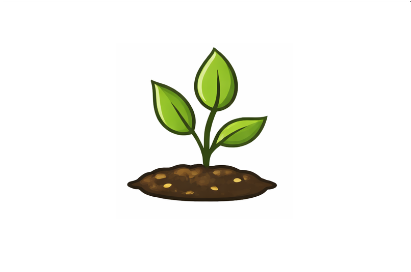 Illustration of a small plant with three leaves growing out of soil.