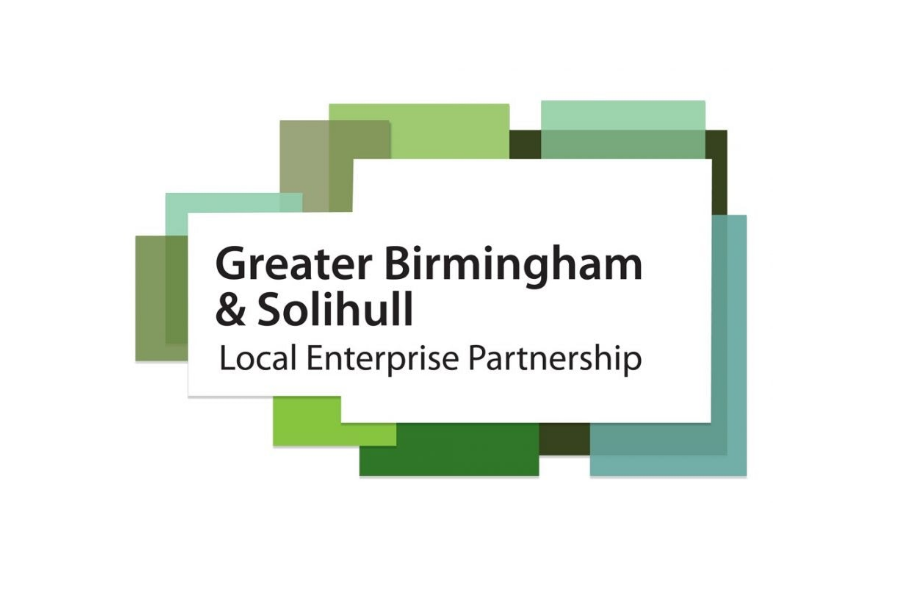 Logo of Greater Birmingham & Solihull Local Enterprise Partnership with layered green rectangles.