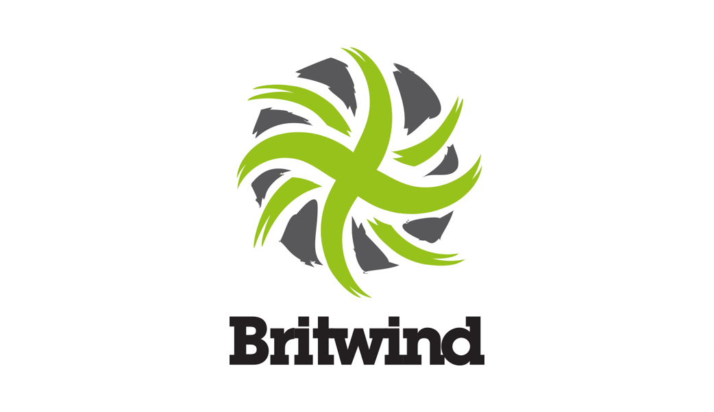 Britwind logo with green abstract wind turbine design
