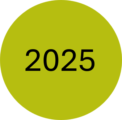 Green circle with "2025" in black text