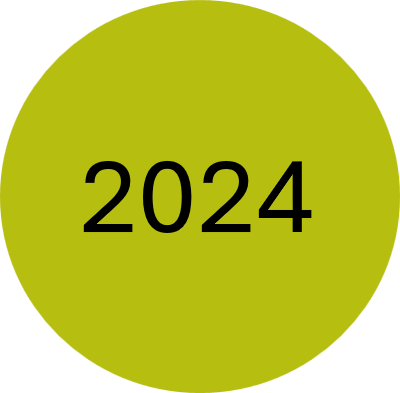Green circle with the number 2024 in black text.