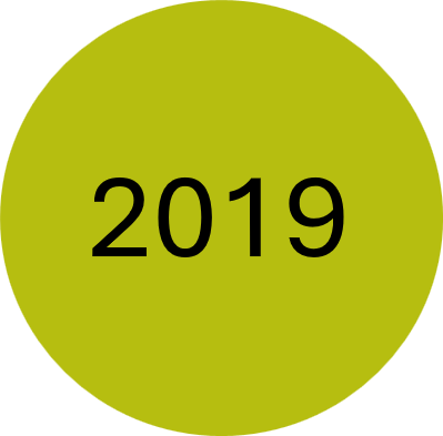 Green circle with the number 2019 in black text