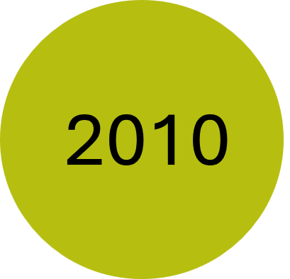 Yellow-green circle with the number 2010 in black text
