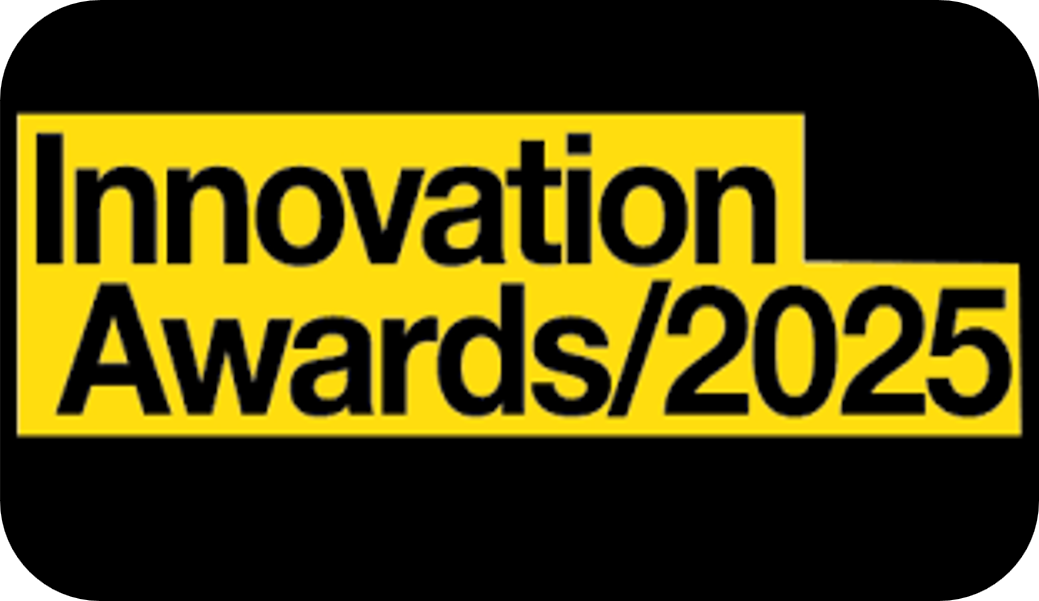 Yellow and black text graphic reading "Innovation Awards/2025" with a bold and modern font.