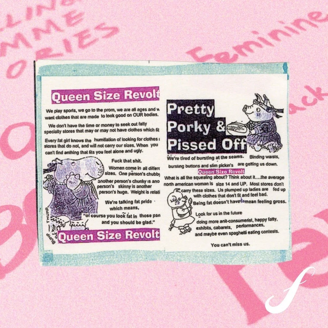 The 90s performance troupe Pretty Porky and Pissed Off is the subject of its own archival project called "Archiving PPPO'd" led by Femme Story Archives participant Allyson Mitchell and femme scholar Allison Taylor. The first slide shows an 