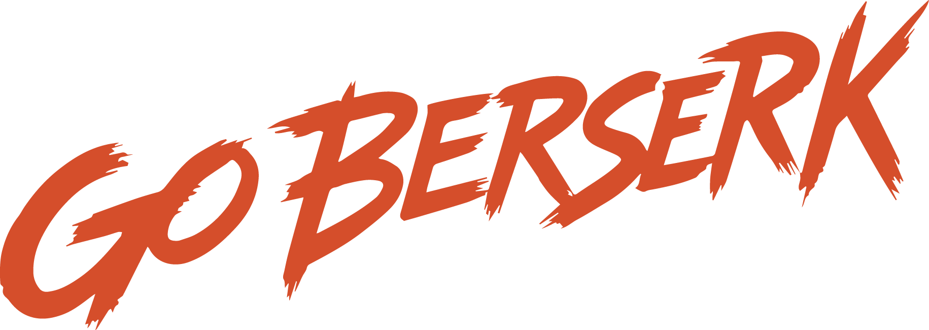 Logo for the movie or show 'Go Berserk' in bold, jagged orange text on a black background.