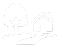 land icon with a tree and home silhouette style