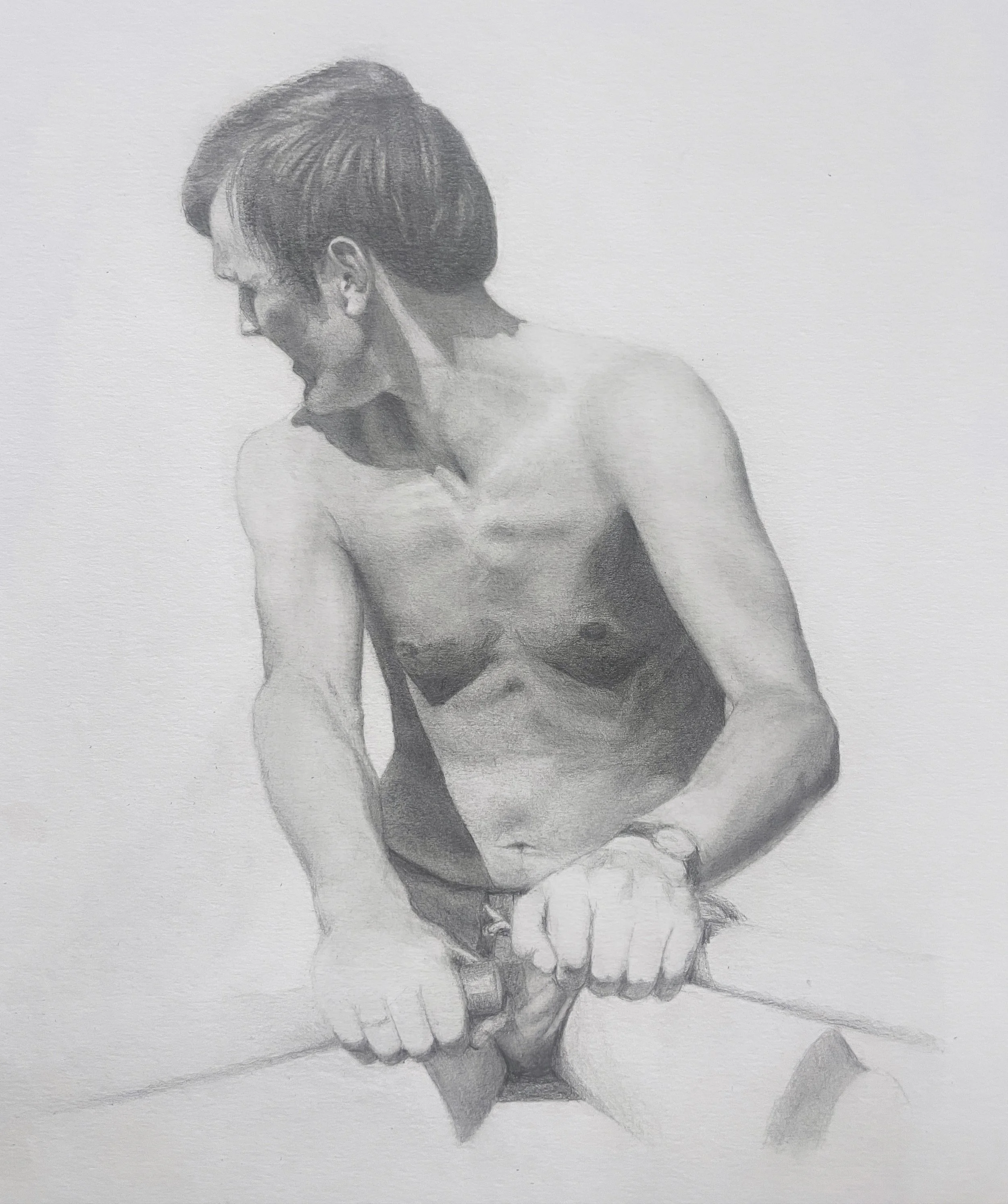 Mijn vader in een roeiboot, potlood