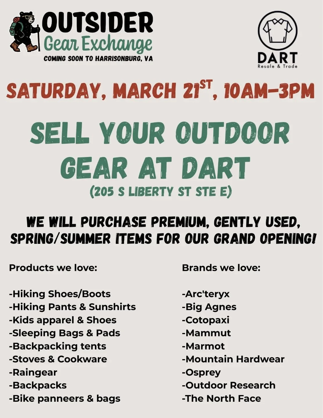 We'll be @dart_resale Saturday the 21st! Come by with your gear to help stock our store for grand opening or just come by and say hello and grab a sticker.