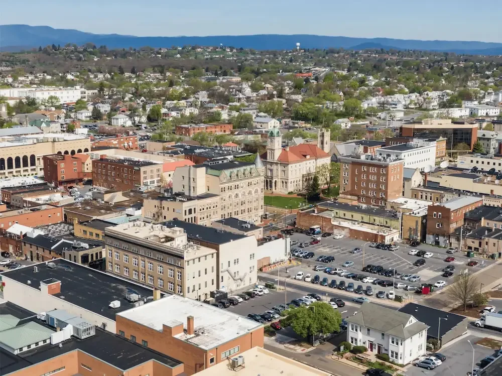 Aerial view of Downtown Harrisonburg