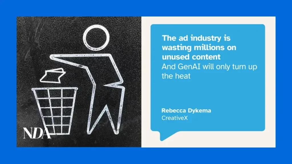 Ad industry waste and Generative AI, attributed to Rebecca Dykema of CreativeX.