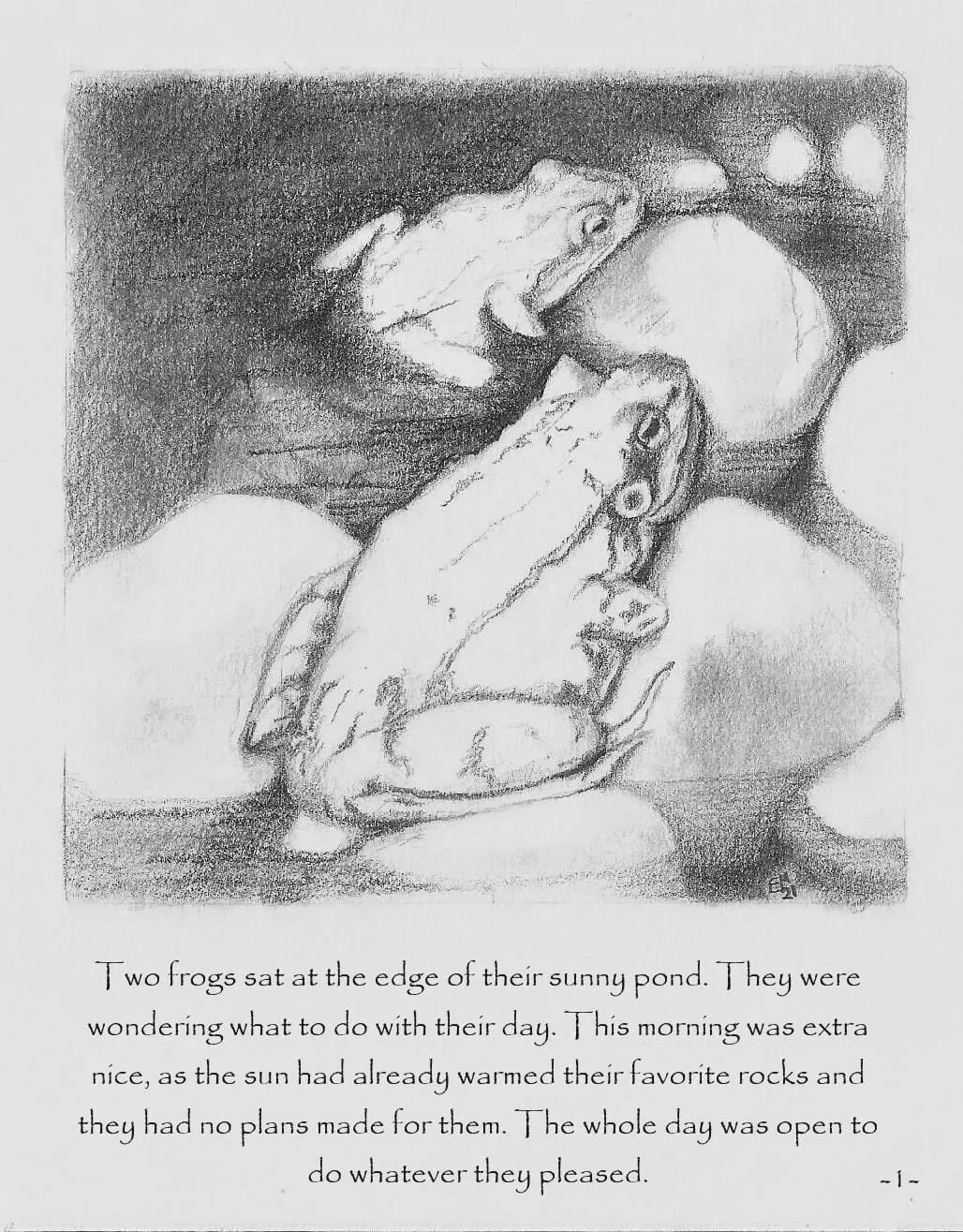 Frog Story Page, 8" x 10", Graphite on Paper